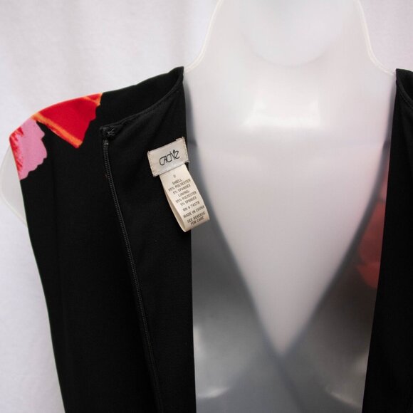 Vtg Cache Dress XS Stretch Black Draped Faux Wrap w Large Poppies Floral Print - Picture 7 of 7